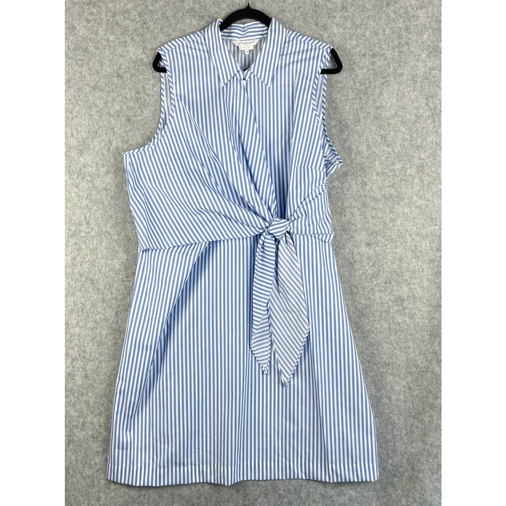 Foxcroft Capri Wrinkle Free Dress Womens 22W Blue Striped Wrap Coastal NWT
